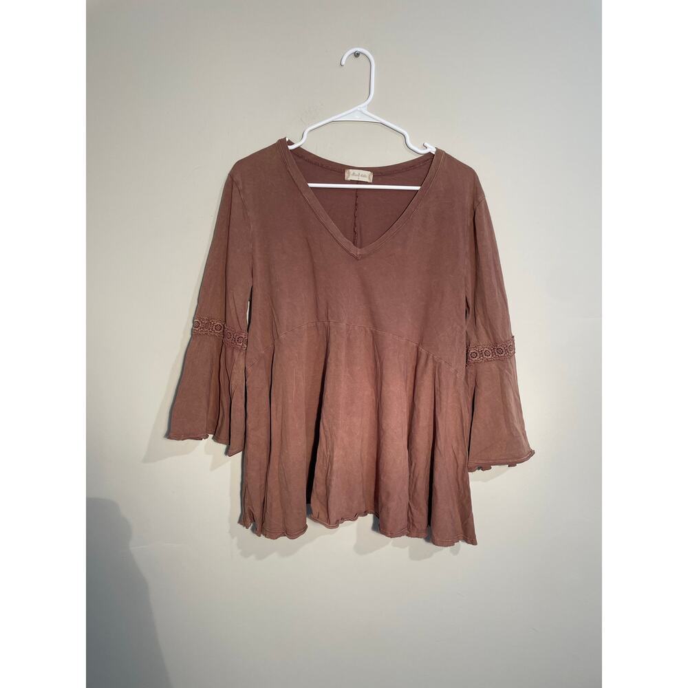 Altar’d State Brown V-Neck Bell Sleeve Top